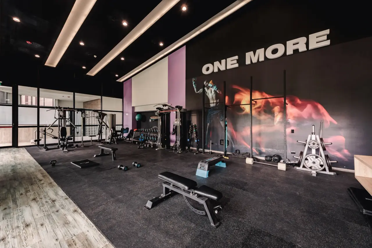 Gym in the complex with free weights and machines